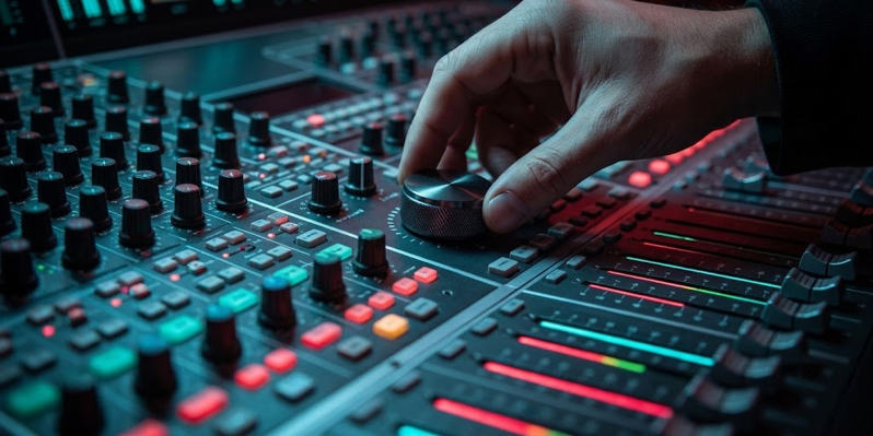 Hand adjusting mixing console knob