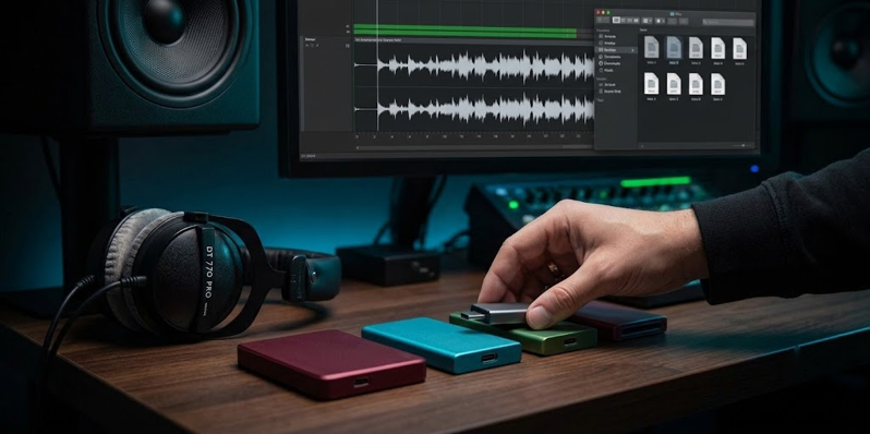 Hand choosing external audio drive