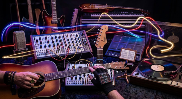 Musical instruments representing different genres