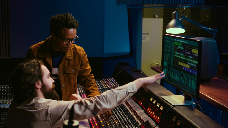Editor working on a sound track